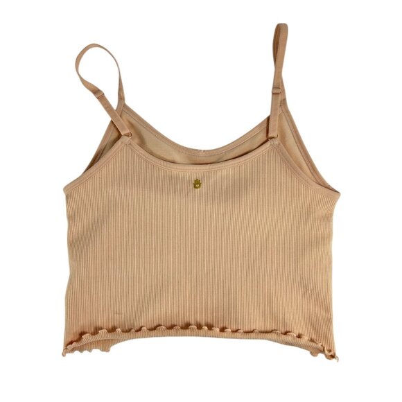 SPIRITUAL GANGSTER Hart Seamless Sports Bra Sz XS/S Nude Pink Ribbed Ruffle Yoga - Picture 4 of 10